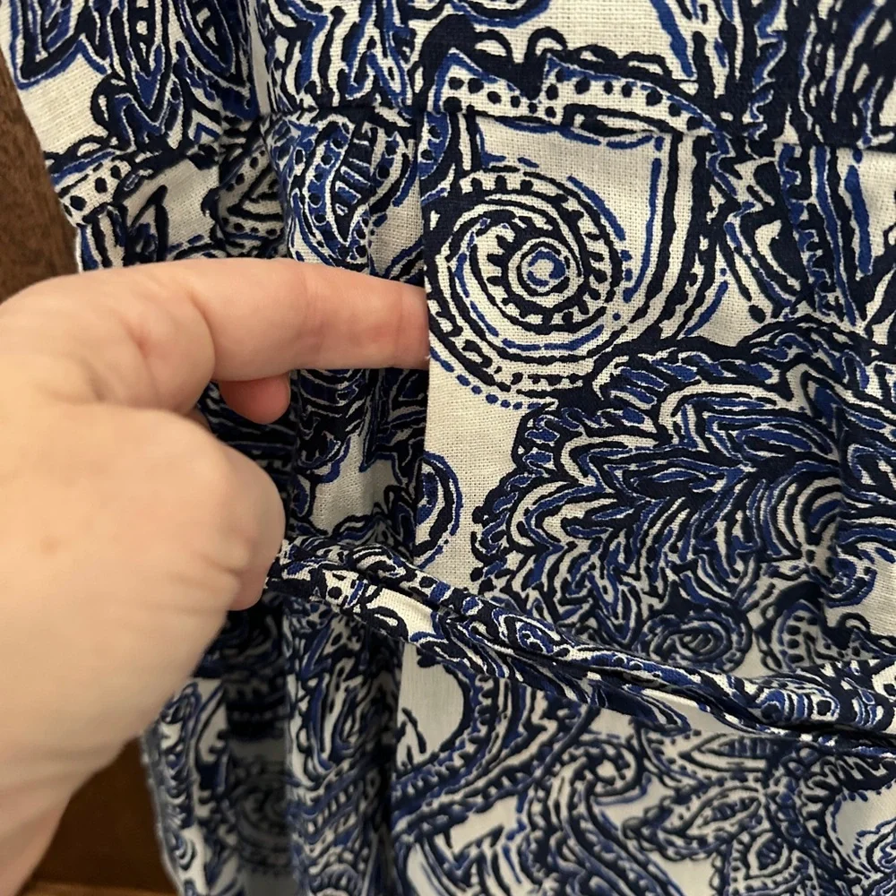 Anne Klein 16 sleeveless Elegant Blue and White Paisley Dress with wrap belt - Picture 4 of 9